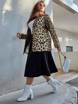 Priv Plus Леопардовый костюм, однобортный Shein, мультиколор