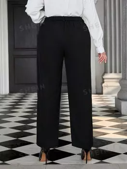 Priv Plus Однотонные костюмные брюки с диагональными карманами Shein, черный