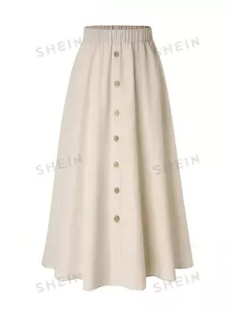 Priv Plus Расклешенная юбка с пуговицами спереди Shein, абрикосовый