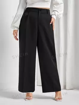 Priv Plus Широкие брюки с завышенной талией Shein, черный