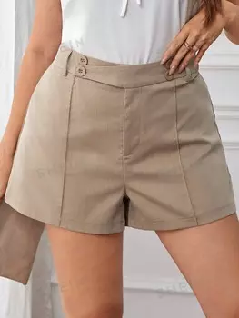 Priv Plus Шорты с завышенной талией и пуговицами Shein, хаки