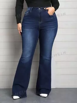 Priv plus size, сСверхдлинные, Облегающие, эластичные джинсы-клеш Shein, синий