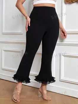 Priv Plus Укороченные брюки с завышенной талией и сетчатыми вставками Shein, черный