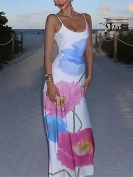 Priv Повседневное платье без рукавов с цветочным принтом длина лодыжки для женщин, лето Shein, мультиколор