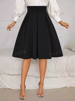 Priv, Расклешенная юбка, однотонная, завышенная талия Shein, черный