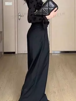 Priv Широкие брюки, Однотонные, с завышенной талией, плиссированные, с косыми карманами Shein, черный