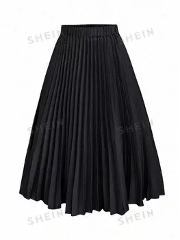 Priv Женская плиссированная юбка больших размеров Shein, черный