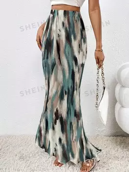 Priv Женская повседневная юбка салатового цвета с принтом тай-дай Shein, мультиколор