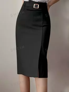 Priv - Женская простая однотонная повседневная юбка Shein, черный