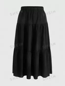 Priv Женская романтическая черная юбка в пол больших размеров Идеально подходит для путешествий, отпуска и летних свиданий Shein, черный