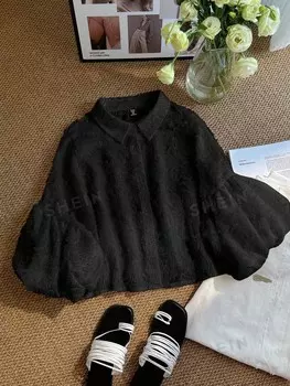 Priv Женская рубашка больших размеров, с вырезом, новинка осени, для школы Shein, черный