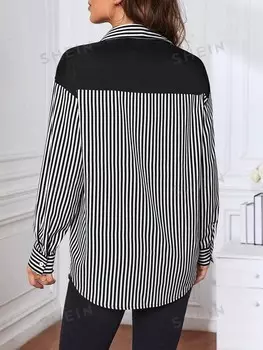 Priv Женская рубашка, вертикальные полоски, узор 2 в 0 Shein, черно-белый