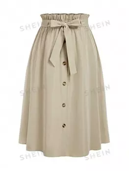 Priv Женская юбка больших размеров, однобортная, длинная, повседневная, однотонная Shein, песочный