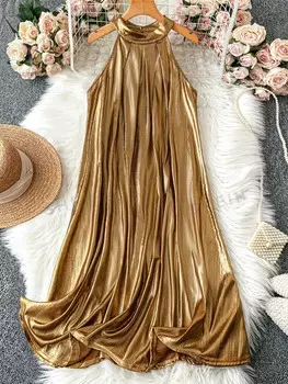 Priv Женское Модное Однотонное платье больших размеров с воротником-халатером Shein, золотой