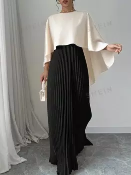 Priv Женское платье из прессованной ткани Элегантные контрастные цвета Shein, черный