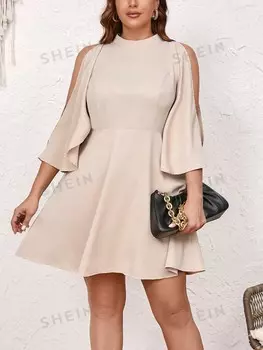 Priv Женское свободное платье трапециевидного силуэта больших размеров с рукавами «летучая мышь» и открытыми плечами