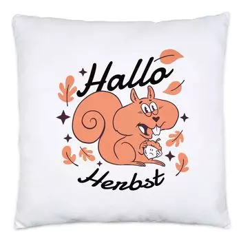 Привет, осень, подушка, осень, разноцветные листья, листва, каштан, сладкая белка, сезон, октябрь, начало осени Hey!Print, белый