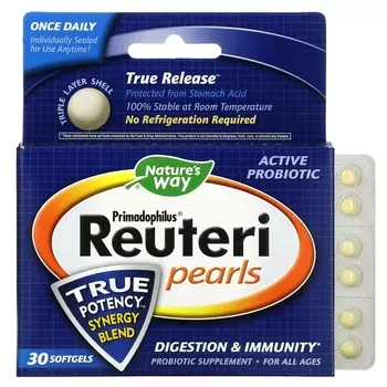 Пробиотическая Добавка Nature's Way Primadophilus Reuteri Pearls, 30 мягких таблеток