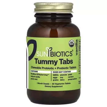 Пробиотики + пребиотики Tummy Tabs Sunbiotics с ванилью, 30 вегетарианских таблеток