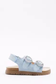 Пробковые сандалии для девочек из джинсовой ткани River Island, синий