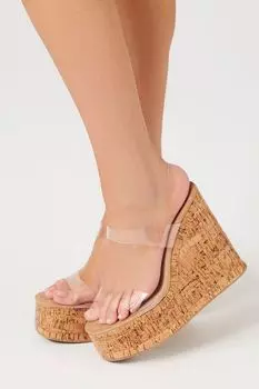 Пробковые туфли на танкетке с двумя ремешками Forever 21, натуральный