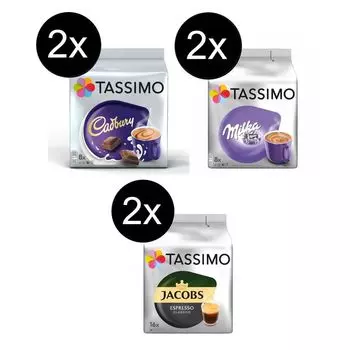Пробная упаковка капсул Tassimo 2 Cadbury + 2 Milka + 2 Espresso - 64 напитка