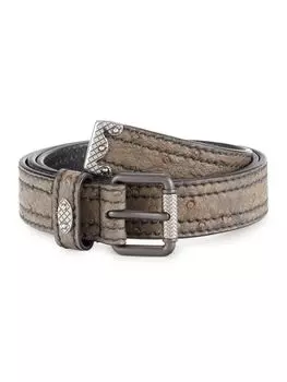 Прочный ремень из кожи страуса Bottega Veneta, коричневый