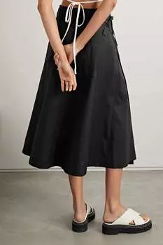 PROENZA SCHOULER WHITE LABEL Юбка миди из хлопкового поплина с запахом, черный