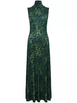 Proenza Schouler White Label платье с абстрактным принтом и высоким воротником, зеленый