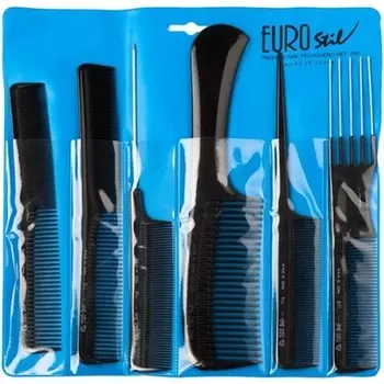 Профессиональный футляр с 6 гребнями для взрослых унисекс - черный, Eurostil