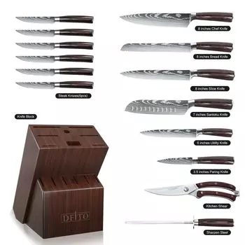 Профессиональный кухонный набор ножей шеф-повара, набор кухонных ножей, 14 предметов + держатель ножей + красочный набор коробок ZENG