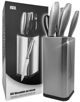Профессиональный набор ножей с блоком из нержавеющей стали - 7 предметов - Роскошный кухонный нож из нержавеющей стали с блоком для ножей - Нож шеф-повара HomeShopXL