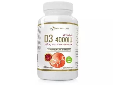 Progress Labs, Витамин D3, 100 мкг 4000 МЕ + пробиотик, 120 капсул