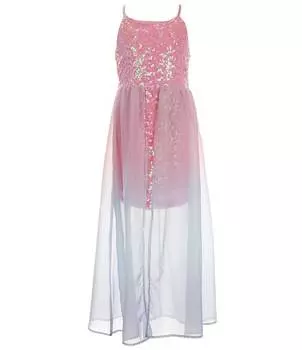 Проходное бальное платье с эффектом омбре, украшенное пайетками, для больших девочек 7–16 лет «Маки и розы» Poppies and Roses, розовый