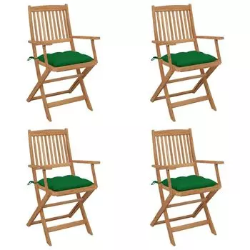 Prolenta Premium - Складные садовые стулья 4 шт. с подушками из массива акации, зеленый