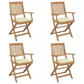 Prolenta Premium - Стулья садовые складные 4 шт. с подушками из массива акации, белый