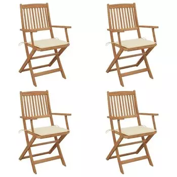 Prolenta Premium - Стулья садовые складные 4 шт. с подушками из массива акации, бежевый