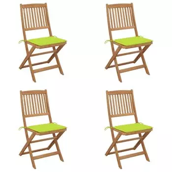 Prolenta Premium - Стулья садовые складные 4 шт. с подушками из массива акации, зеленый