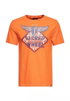 Промасленная футболка с принтом Sacred Wheel KING KEROSIN, оранжевый