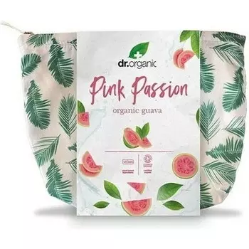 Промо-набор Dr. Organic Pink Passion Organic Guava — включает шампунь 265 мл, гель для душа 250 мл, гель для лица 150 мл и косметичка Dr Organic