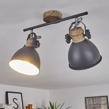 Промышленный потолочный светильник »Verago« из металла цвета серого/дерева. hofstein, серебро