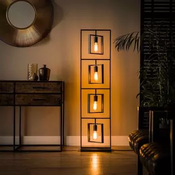 Промышленный торшер – 4 лампы – Поворотный квадрат – Металл Present Time, черный