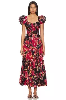 Пропитанное солнцем платье макси с короткими рукавами Free People, красный