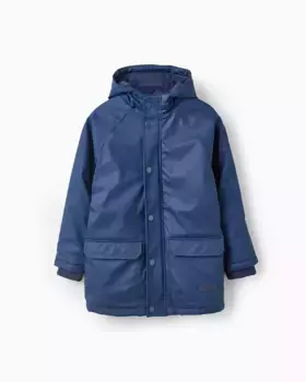 Прорезиненная парка для мальчика с капюшоном и ребристыми манжетами Zippy, темно-синий