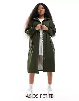 Прорезиненная парка-дождевик цвета хаки ASOS