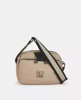 Прорезиненная сумка через плечо из полиуретана черного цвета Caminatta, бежевый