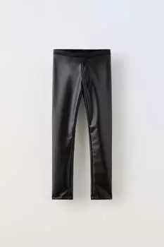 Прорезиненные леггинсы ZARA, черный