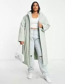 Прорезиненный пуховик серого цвета ASOS DESIGN Curve