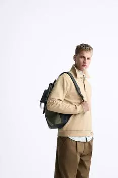 Прорезиненный рюкзак с клапаном ZARA, хаки зеленый