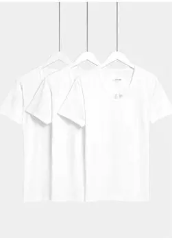 Простая белая мужская футболка из трех предметов с круглым вырезом 4503I Marks & Spencer, белый